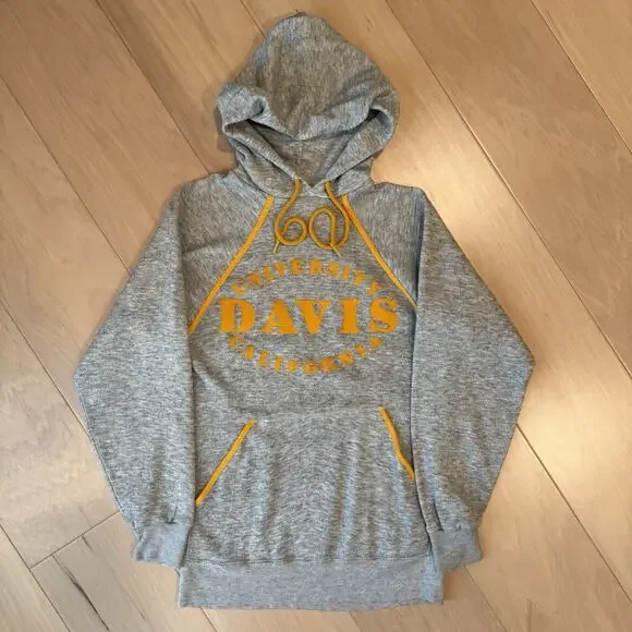Vintage UC Davis Hoodie S Gray 70s Fleece Pullover California Davis University - Picture 2 of 9